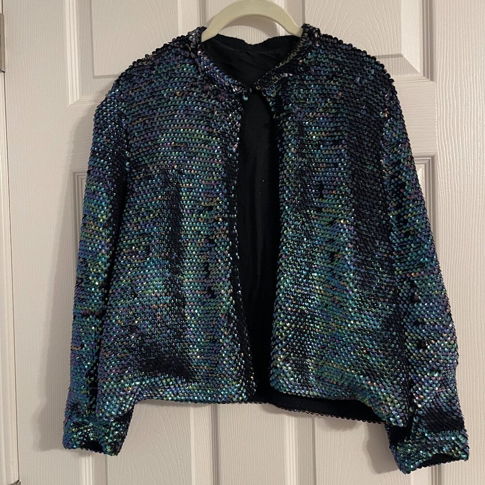 Vintage Knit Cardigan Jacket with Sequins Fully Lined Size Small Medium